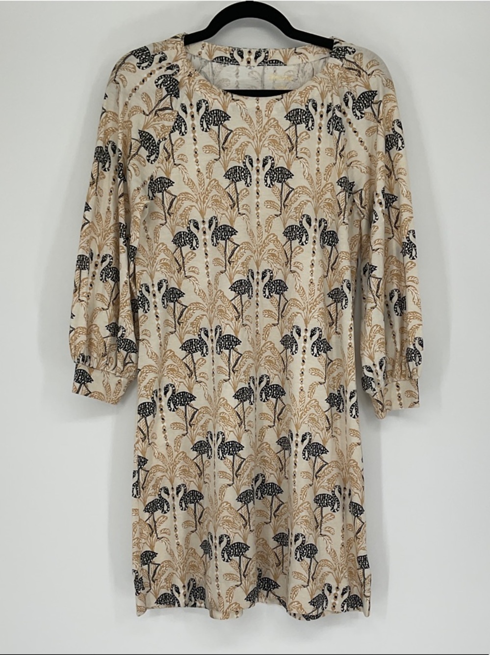 Lilly Pulitzer Flamingo Print Shift Dress Size Small Neutral Cream Black Gold